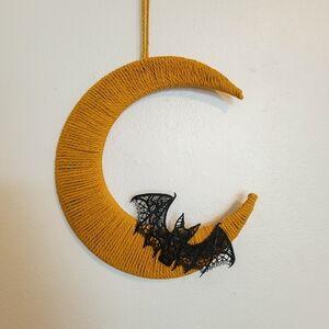 boho halloween | handmade moon & lace bat dreamcatcher macrame